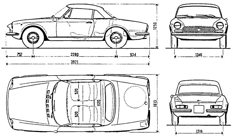 Dimensioni d'ingombro Fiat 124 Spider BS